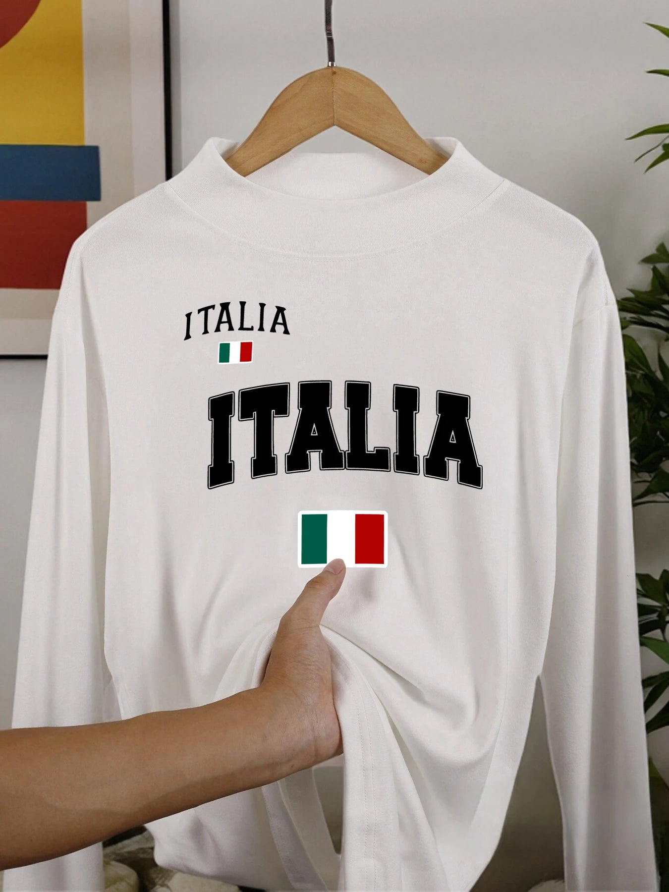 Italia Italian Flag Long Sleeved Shirt Warm Velvet Fleece Clothes Casual Autumn Tops Winter Soft Half High Collar Base Layer