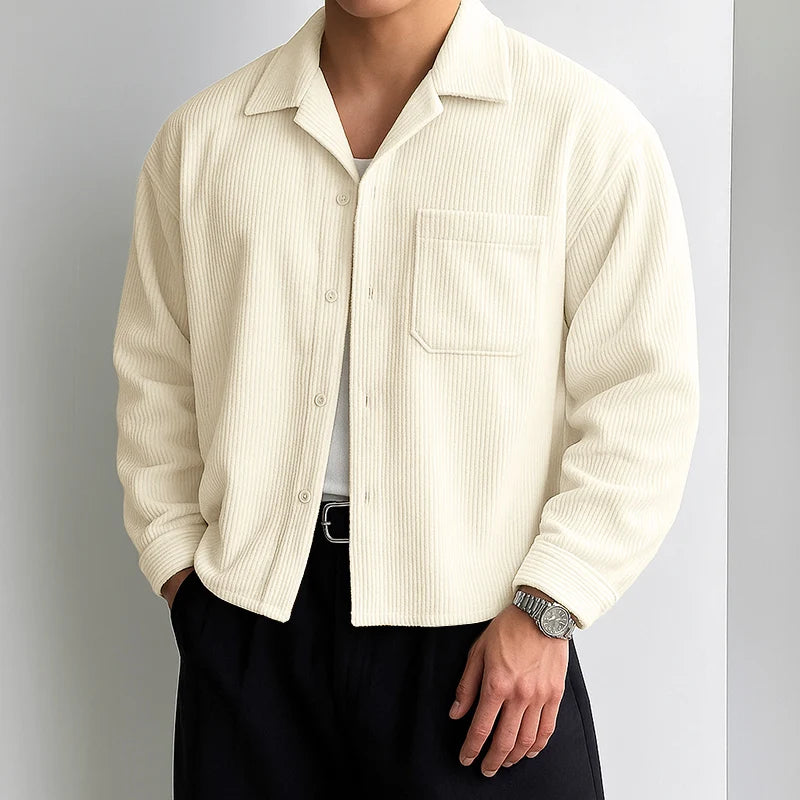 INCERUN Men Shirt Solid Color Corduroy Lapel Long Sleeve Men Clothing Spring Autumn Streetwear Fashion Casual Tops Male Shirts