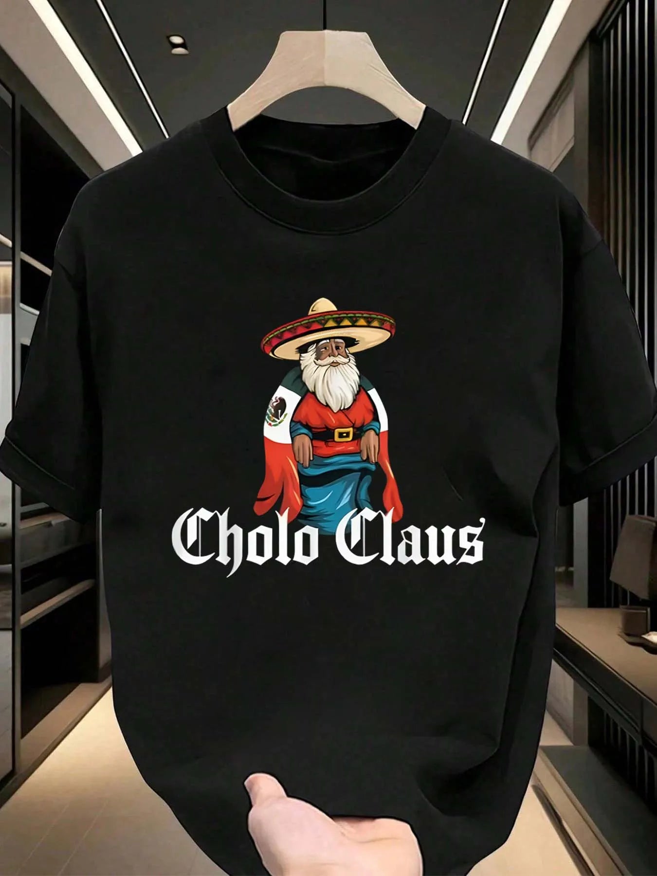 Men's Mexican Style Cholo Claus Santa Graphic T-Shirt Cultural Creative Loose Crew Neck Casual Top comfortable