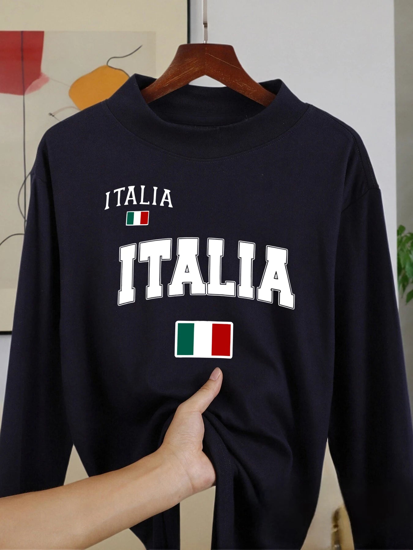 Italia Italian Flag Long Sleeved Shirt Warm Velvet Fleece Clothes Casual Autumn Tops Winter Soft Half High Collar Base Layer