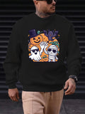 Men's Halloween Graphic Sweatshirt Spooky Pumpkin Mummy Ghost and Bat Print Pullover Comfortable Suitable for Holiday Gifts Top