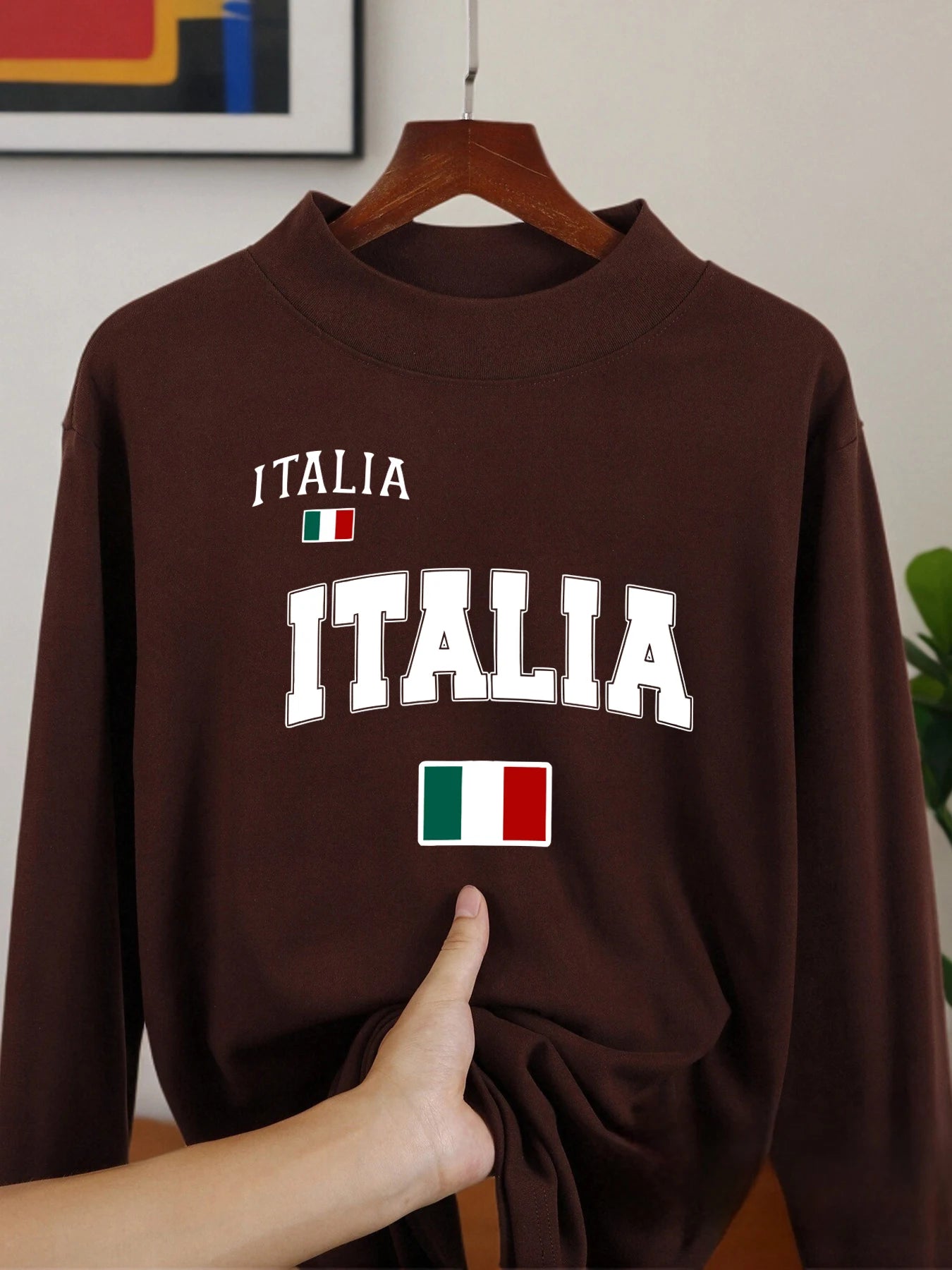 Italia Italian Flag Long Sleeved Shirt Warm Velvet Fleece Clothes Casual Autumn Tops Winter Soft Half High Collar Base Layer
