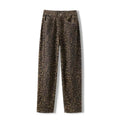 American vintage leopard print jeans female autumn winter new design sense small straight tube overalls casual pants